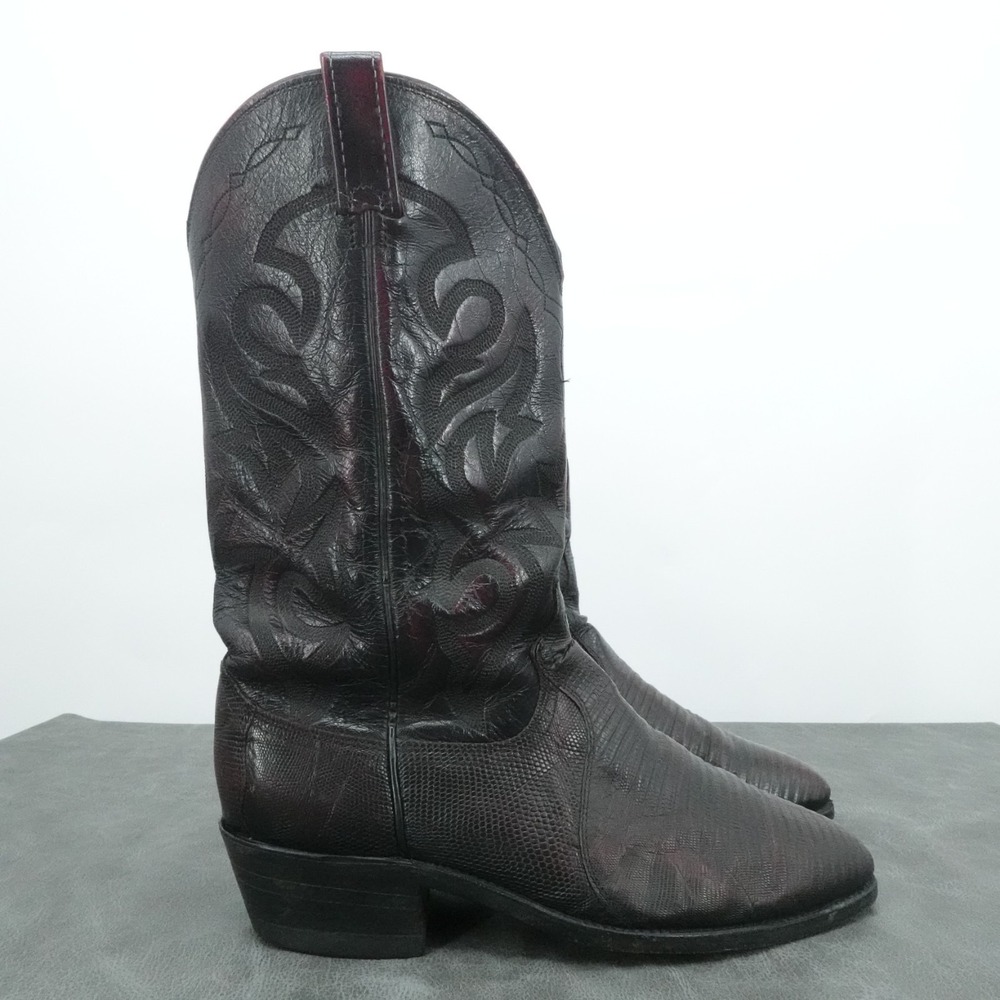 Dan‎ Post Western Boots Mens 10.5EW Black CherryTeju Lizard Cowboy Broken In